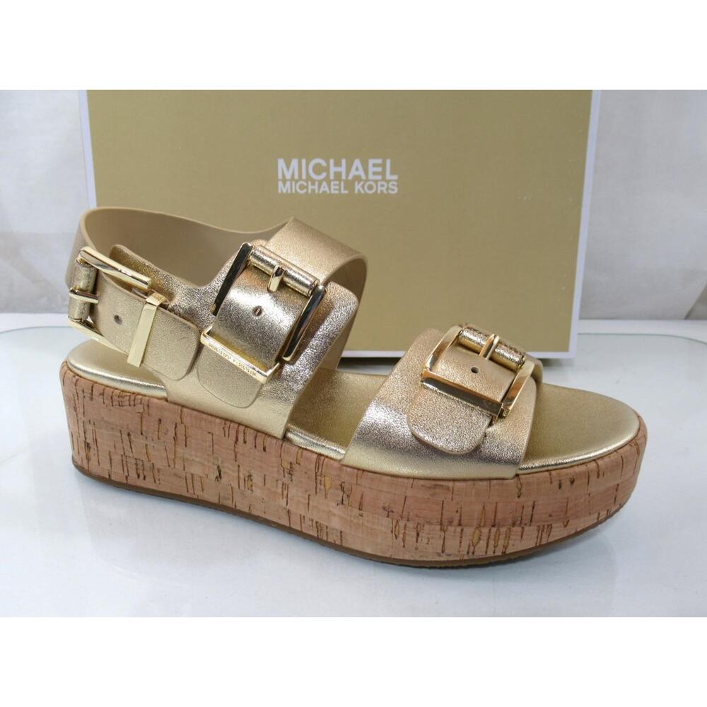 Michael Kors Colby Flatform Wedge Sandal Metallic Leather Pale Gold
